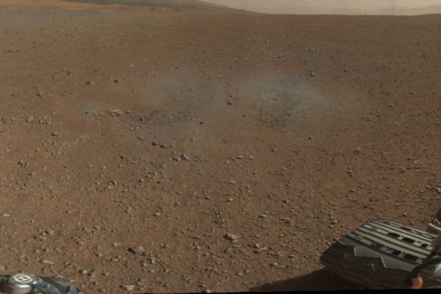 The Martian landscape as photographed by the Mars Curiosity Rover.