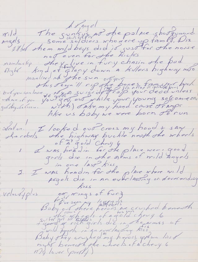 ruce Springsteen’s “Born To Run” lyric sheet