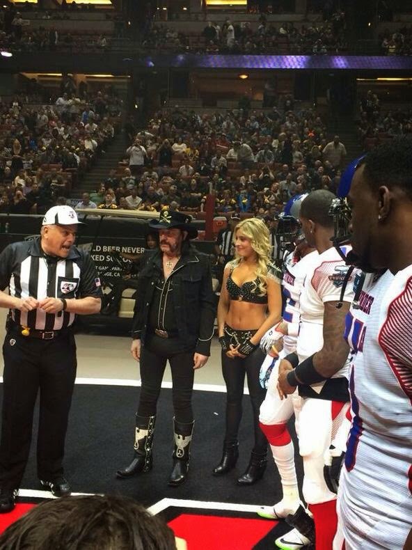 Lemmy Kilmister performs coin toss at first L.A. KISS home game