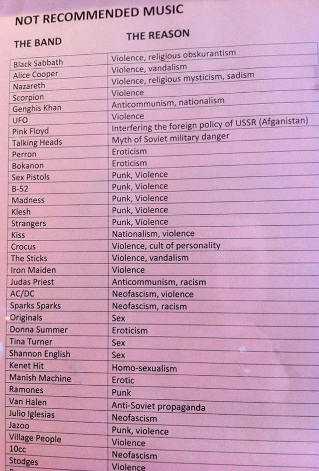 List Of Bands Banned On Soviet Radio