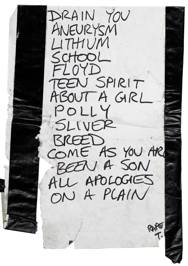 Handwritten Nirvana setlist