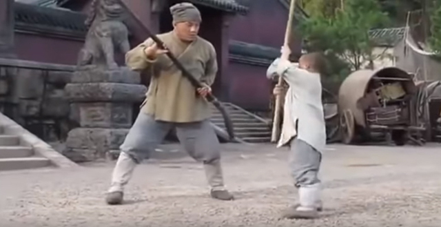Jackie Chan learning Shaolin techniques from a Kid