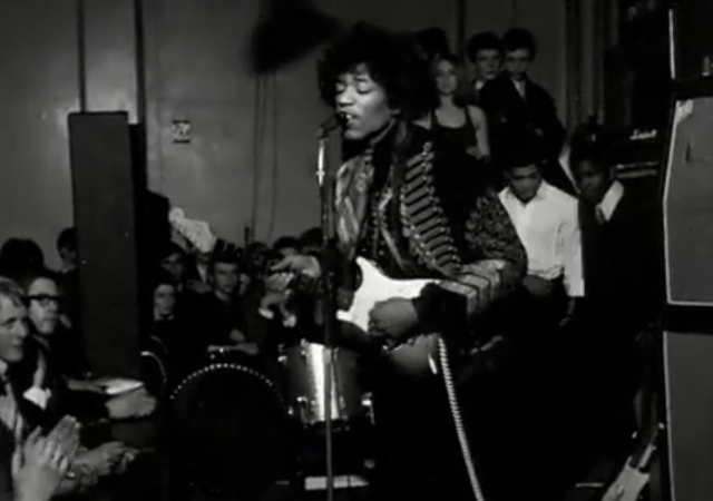 Jimi Hendrix performing live in England in 1967.