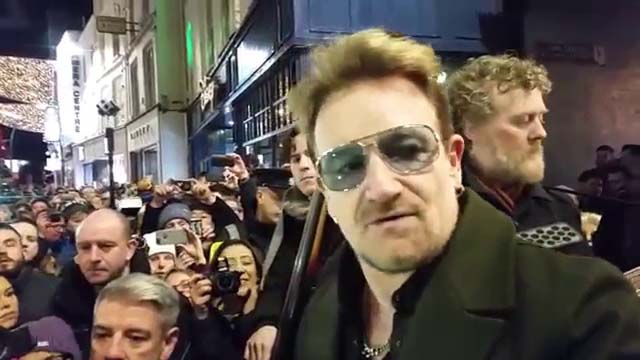 Bono (U2), Hozier, Kodaline, The Script, Glen Hansard Grafton Street busking Christmas Eve 2015