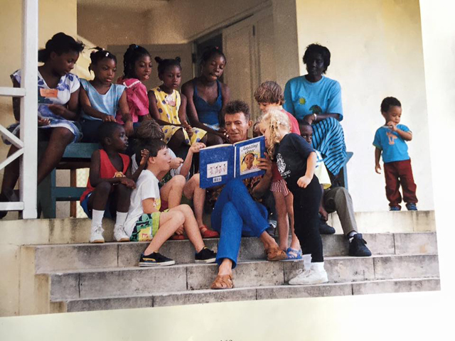 David Bowie reading to school children in Mustique