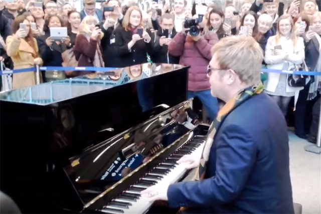 Elton John performs at St Pancras London