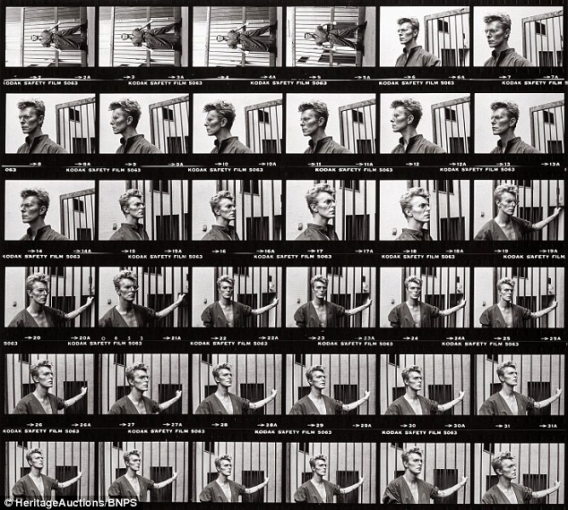 A contact sheet of 36 photographs of the late David Bowie