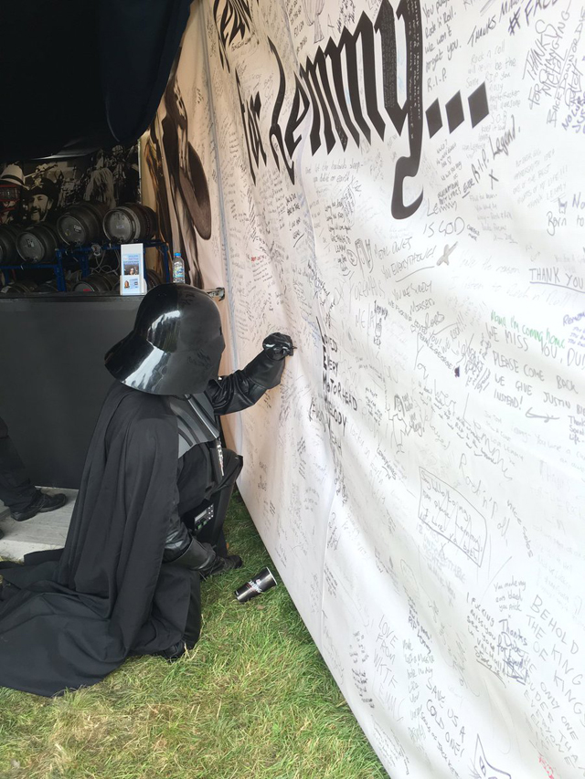 Darth Vader leaving a message for Lemmy at Bloodstock Festivals