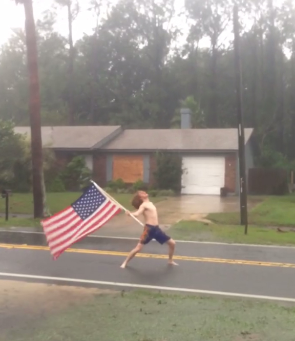 This shirtless dude headbanging to Slayer during Hurricane Matthew