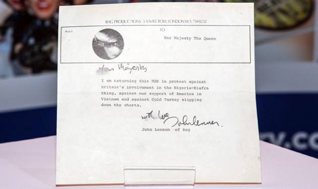 John Lennon MBE return letter