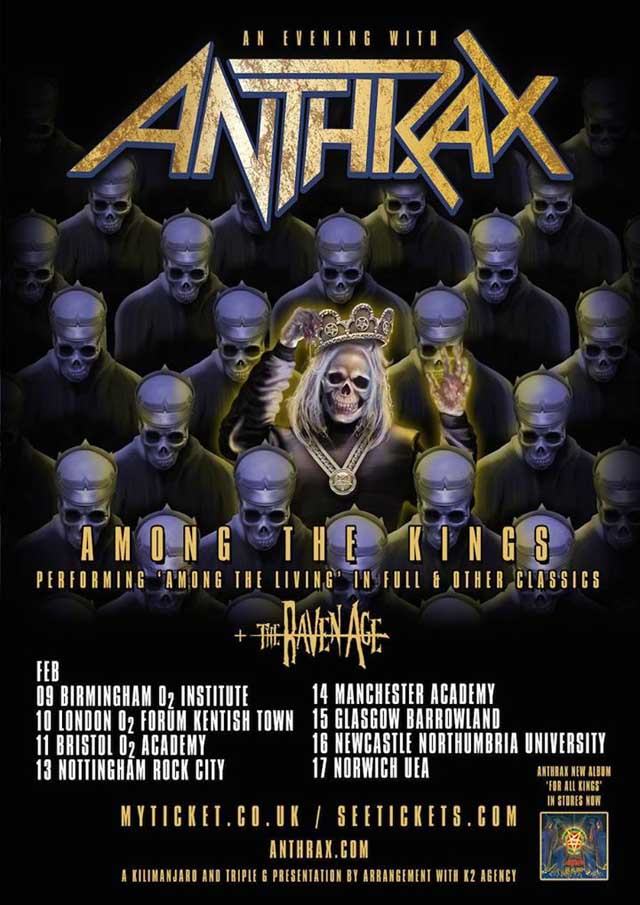 Anthrax UK Tour Dates 2017 - 'Among The Kings'