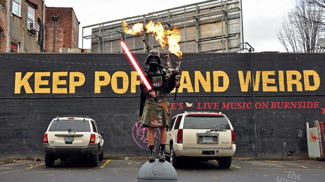 Darth Vader Balances on Death Star and Plays Fire Breathing Bagpipes - The Unipiper