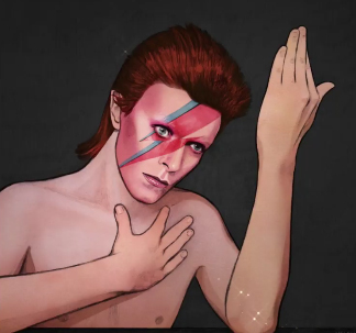 animation referencing 28 images associated with each David Bowie studio album