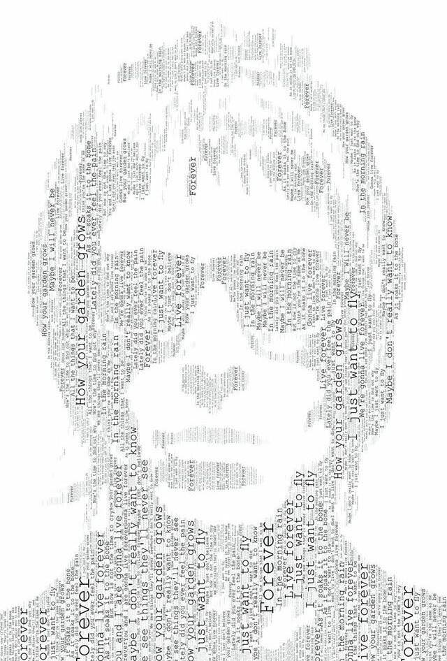 Liam Gallagher. Made using the lyrics from Live Forever by Oasis - Mister Benn