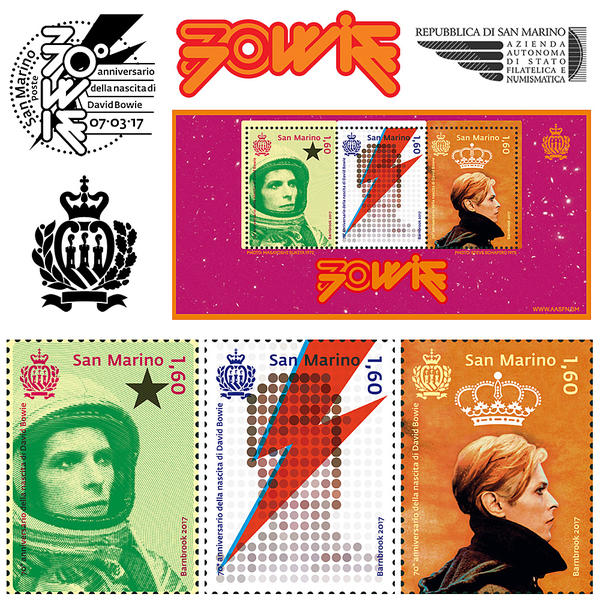 Jonathan Barnbrook designs San Marino David Bowie stamps