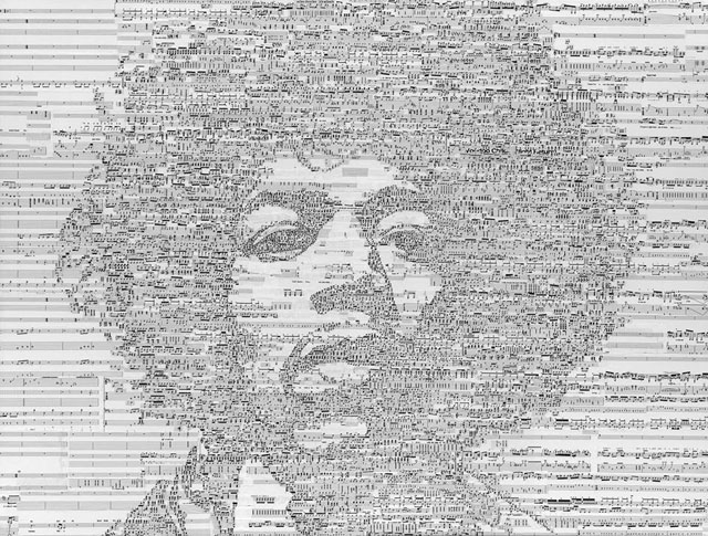 Music Note Collage Art: Jimi Hendrix - Hayato Takano (c) Hayato Takano