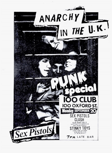 Sex Pistols poster for the 100 Club Punk Special, September 1976.