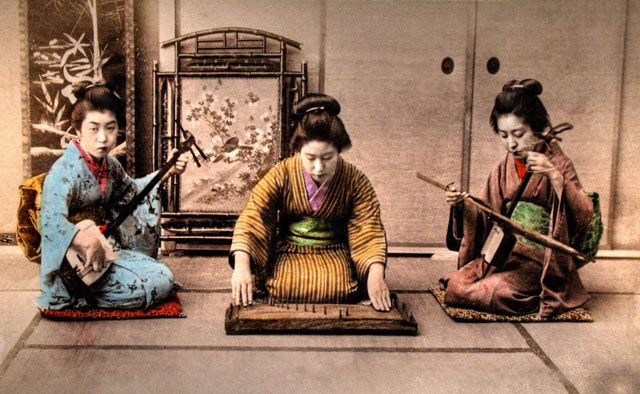 Japanese Girls Playing Musical Instruments in the Late 19th and Early 20 Centuries