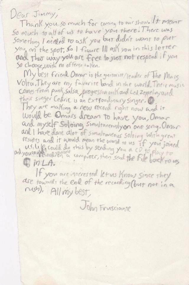 JOHN FRUSCIANTE Handwritten Letter to JIMMY PAGE