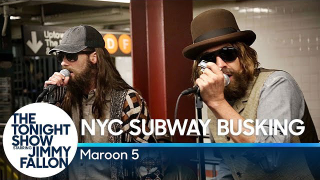 Maroon 5 Busks in NYC Subway in Disguise - The Tonight Show Starring Jimmy Fallon