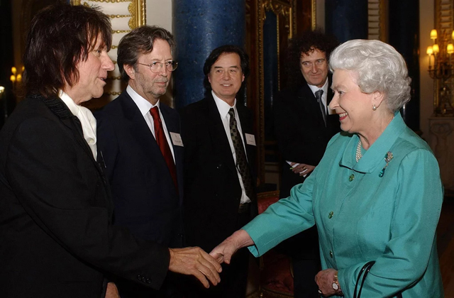 Brian May, Jimmy Page, Eric Clapton, Jeff Beck and Queen Elizabeth - Image Source: Getty