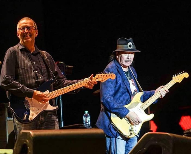 Eric Clapton with Carlos Santana - Photo via Instagram/@simo_villani_guitarist