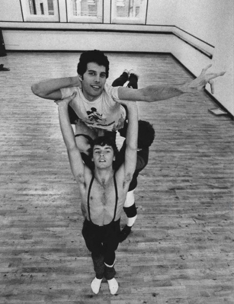 Freddie Mercury training with members of The Royal Ballet (London) in 1979