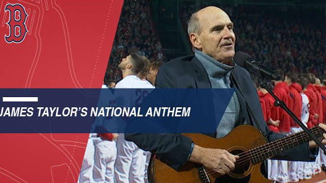 James Taylor performs the national anthem before Game 1 of the World Series 2018