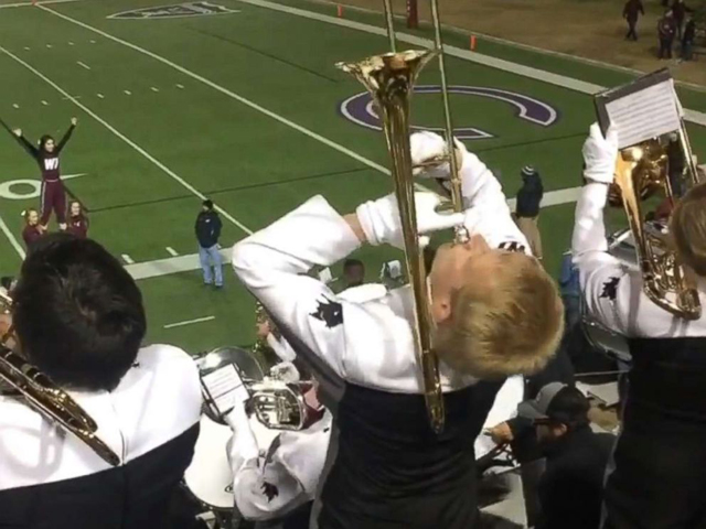 William Delph, a trombonist for the WTAMU Buffalo Marching Band