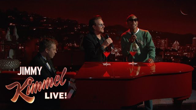 Bono & Pharrell Sing “Stayin’ Alive” – Kimmel (RED) Show