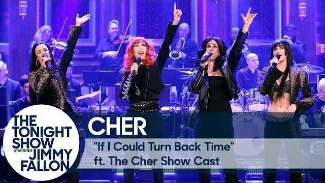 Cher with the Broadway cast of The Cher Show