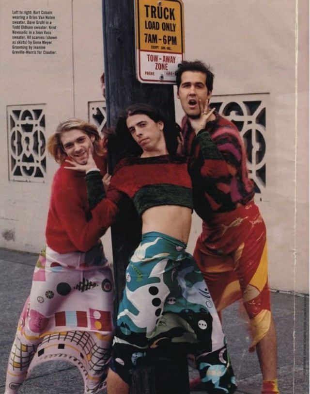 Nirvana Dressed Up in Woman Clothes for Mademoiselle Magazine (1993) [Photos by Stephane Sednaoui]