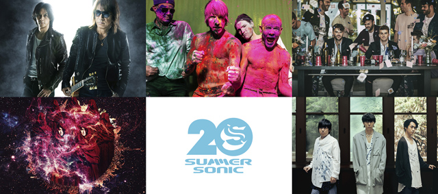 ＜SUMMER SONIC 2019＞（左上から時計回り）B’z、RED HOT CHILI PEPPERS、THE CHAINSMOKERS、RADWIMPS、BABYMETAL