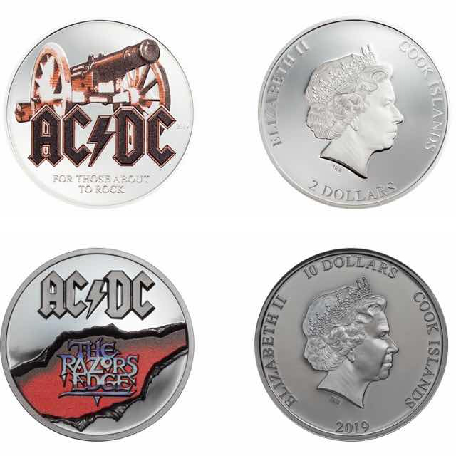 For Those About To Rock 2 Dollar coin & The Razors Edge 10 Dollar coin