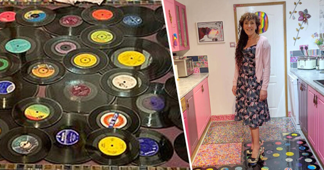 Woman Turns Cheating Ex-Husband’s Vinyl Records Into Her Kitchen Floor - Photo by Caters