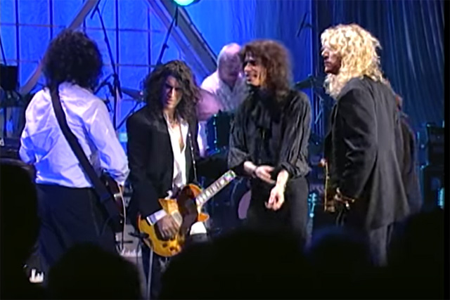 Led Zeppelin and Aerosmith perform at the 1995 Rock & Roll Hall of Fame Induction Ceremony