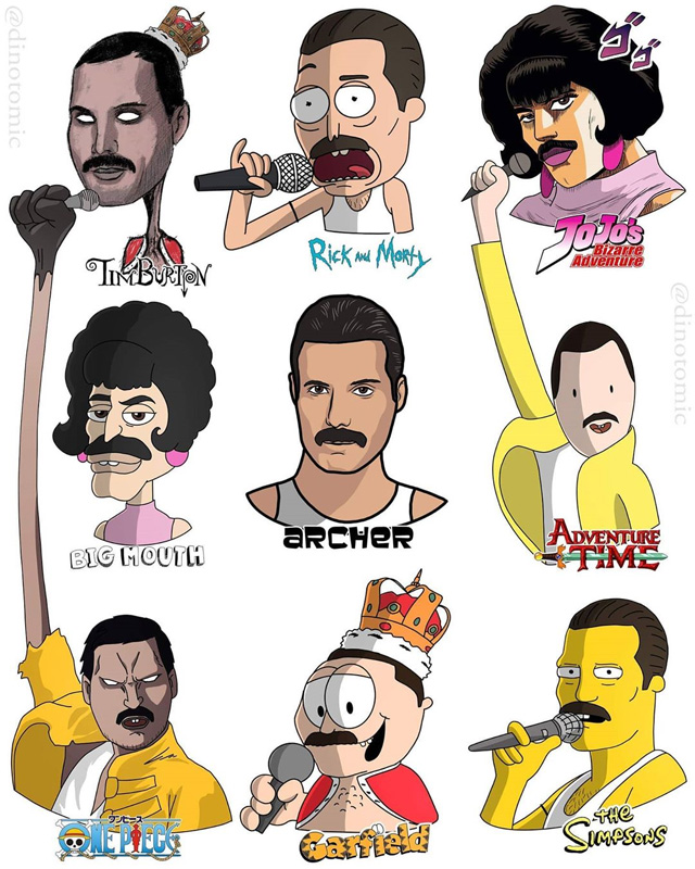 Freddie Mercury drawn in 9 styles - Dino Tomic