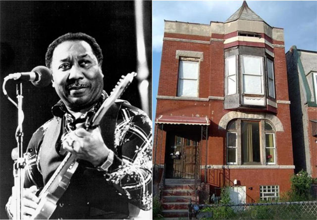 Muddy Waters and his house at 4339 S. Lake Park Ave. - Courtesy of the Muddy Waters Mojo Museum
