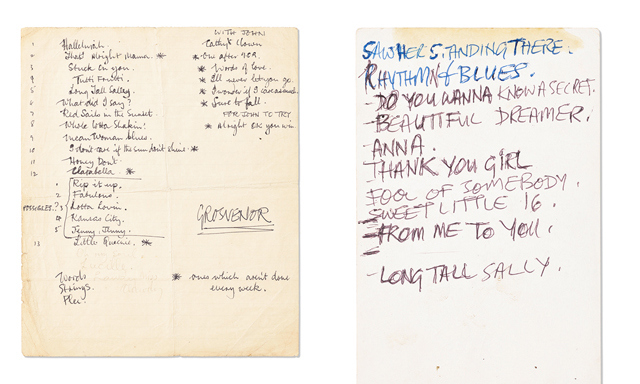 handwritten setlist by Paul McCartney