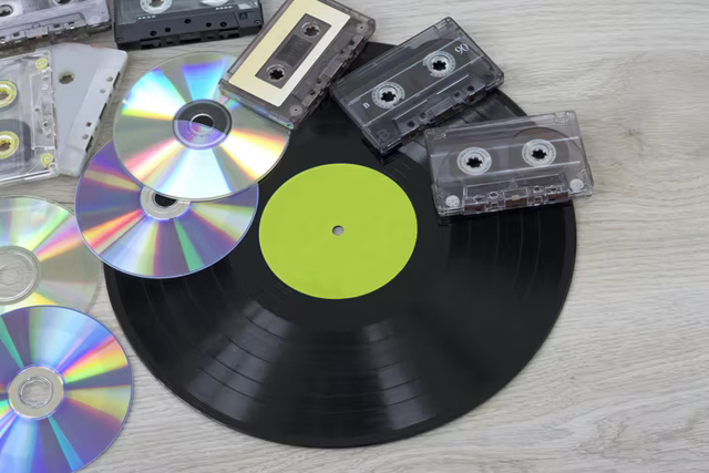 CD, vinyl, cassettes