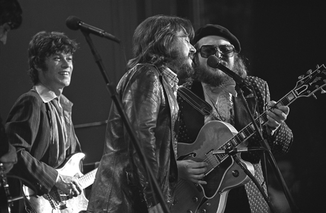 Robbie Robertson, Bobby Charles and Dr. John perform during 'The Last Waltz'