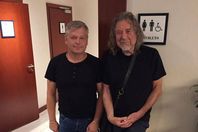 Robert Plant with Ukranian refugee Stanislav Tovstyi in Poland while on tour (Image: Maz Tovstyi)