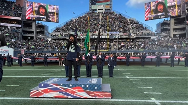 Joey Belladonna singing the National Anthem before the Seattle Seahawks game
