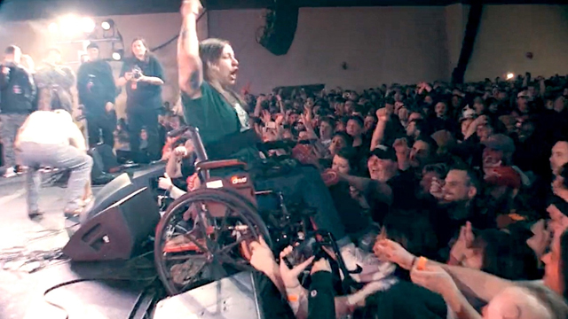 Fan in Wheelchair stage-dives during Kublai Khan TX show, via hate5six