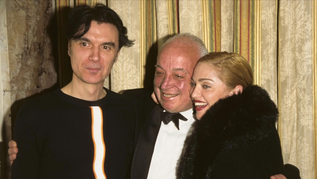 Seymour Stein with David Byrne and Madonna, photo by Kevin Mazur/WireImage