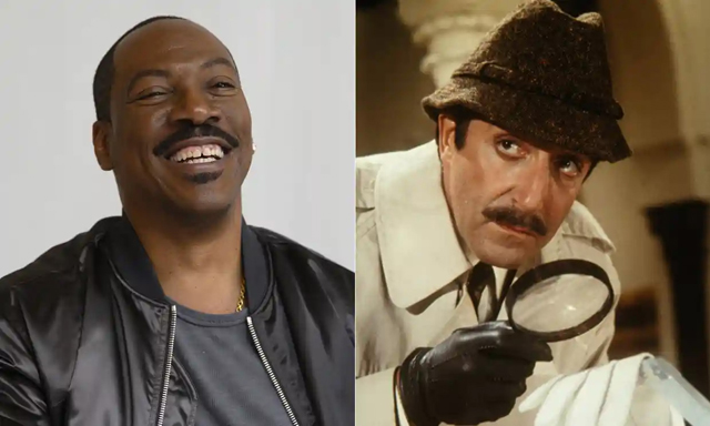 Eddie Murphy and Peter Sellers. Composite: Rex Features / United Artists