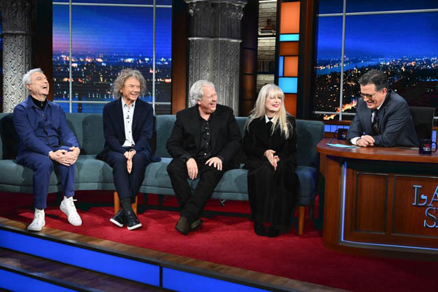 Talking Heads on Colbert, photo via CBS