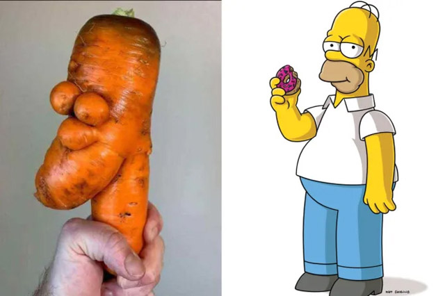 carrot that look like Homer Simpson and Homer Simpson