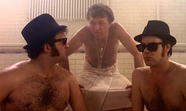 Jake Blues (John Belushi), Maury Sline (Steve Lawrence) and Elwood Blues (Dan Aykroyd) in a scene from 