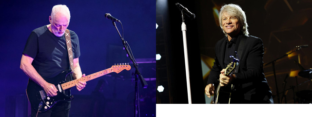 David Gilmour (Image: Matthew Eisman / Getty) / Jon Bon Jovi (Image: Monica Schipper, Getty Images)